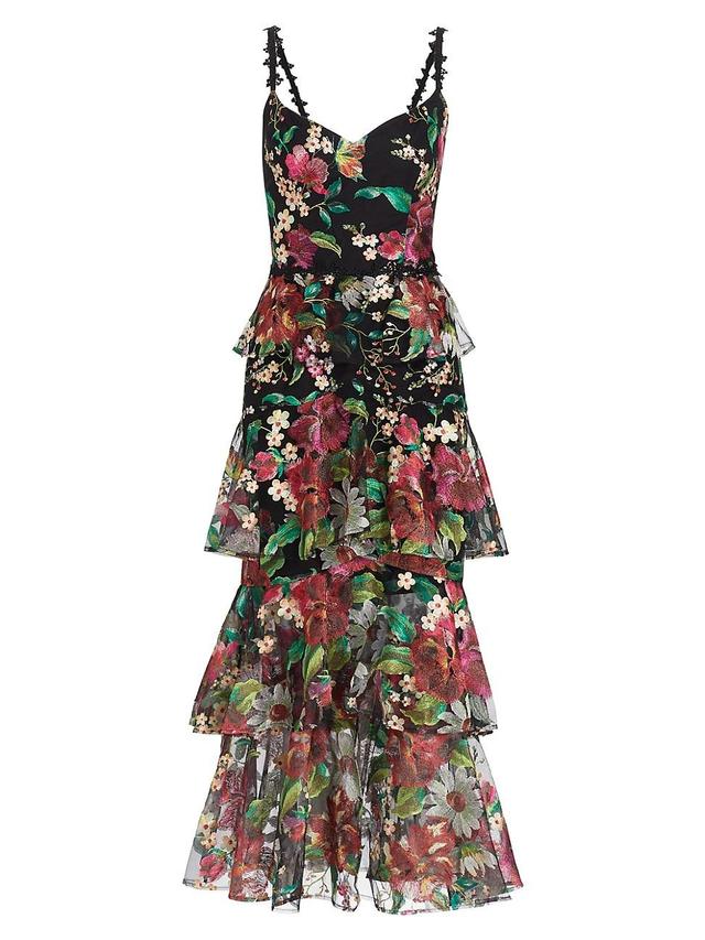 Womens Tiered Floral-Embroidered Dress Product Image