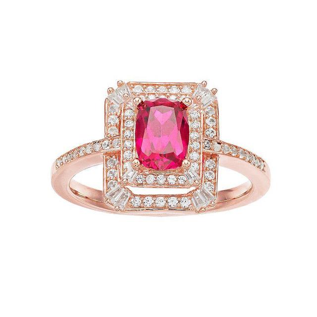 14k Rose Gold Ruby & 1/3 Carat T.W. Diamond Tiered Frame Ring, Womens 14k Pink Product Image