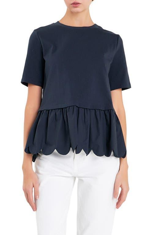 English Factory Mixed Media Scallop Peplum Cotton Top Product Image