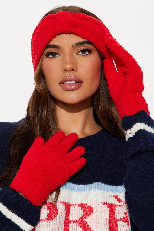 Ski Lodge Baddie Glove And Headband Set - Red Product Image