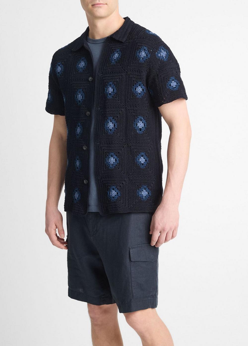 Crafted Crochet Cotton Button-Front Shirt Product Image