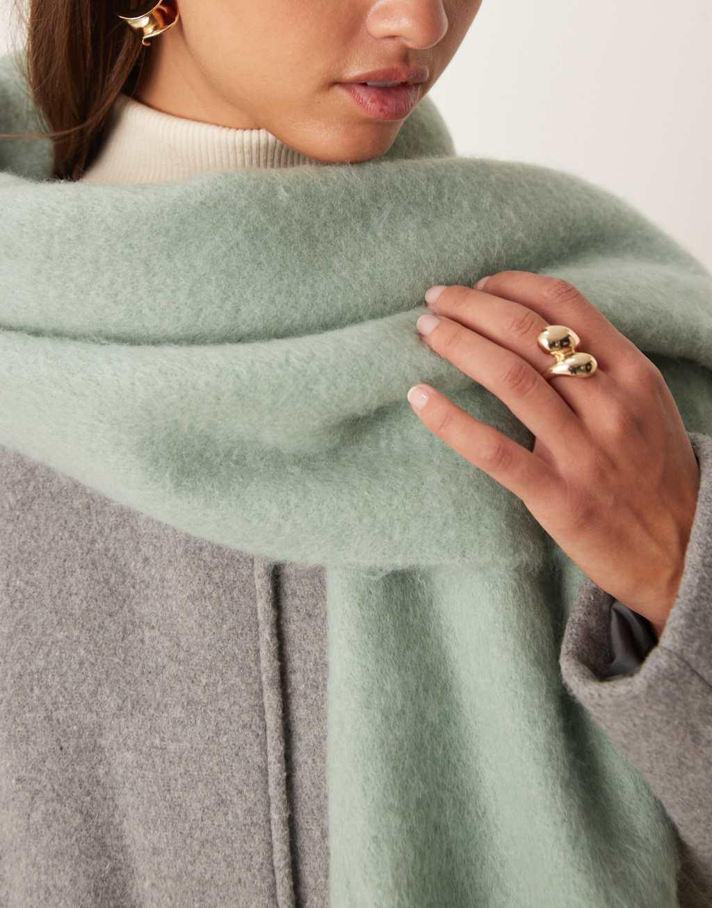 ASOS DESIGN wool mix scarf with frayed edges in green Product Image