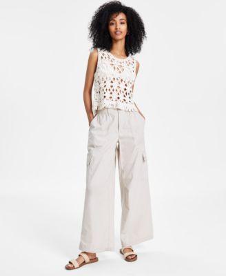 Dkny Jeans Womens Crochet Scoop Neck Cotton Top Smocked Waistband Cotton Cargo Pants Product Image