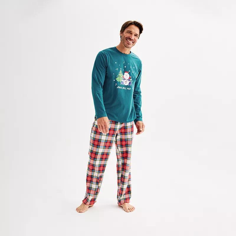 Mens Jammies For Your Families Jingle Bell Rock Santa Claus Pajama Top & Pajama Bottoms Set Product Image