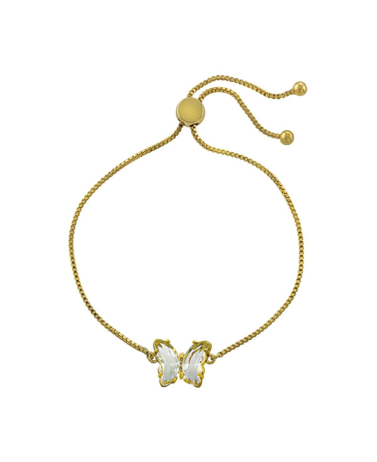 Main and Sterling Fine Silver Plated Crystal Butterfly Adjustable Bracelet, Womens Gold Tone Product Image