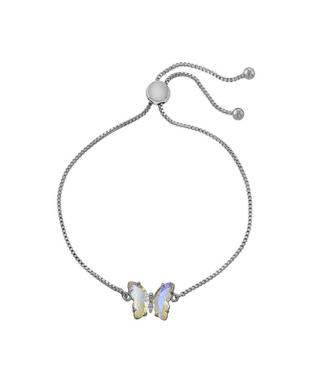 Main and Sterling Fine Silver Plated Crystal Butterfly Adjustable Bracelet, Womens Gold Tone Product Image