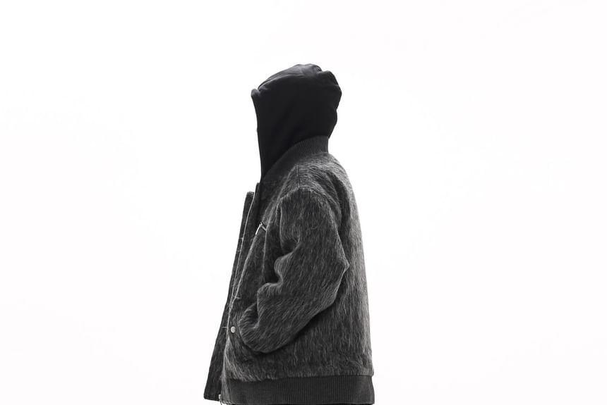 Plain Hooded Fluffy Zip Jacket Product Image