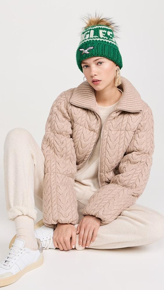 Lele Sadoughi Kelly Green Retro Eagles Beanie with Faux Fur | Shopbop Product Image