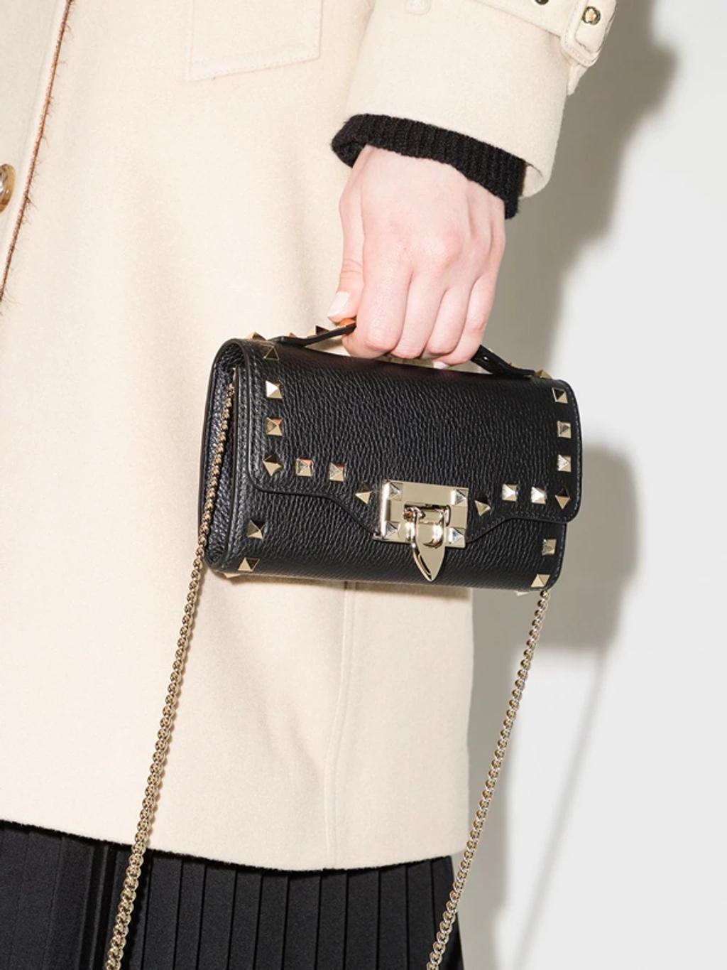 Rockstud Leather Crossbody Bag In Black Product Image