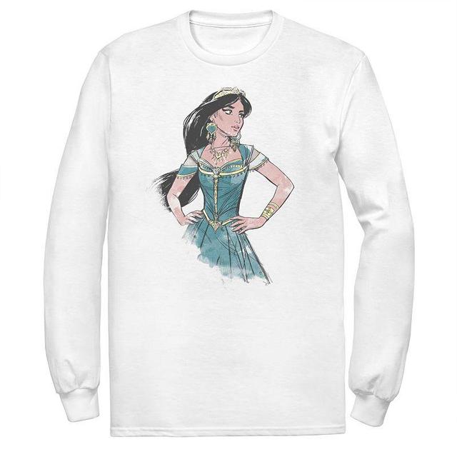 Disneys Aladdin Mens Jasmine Portrait Long Sleeve Graphic Tee White Product Image