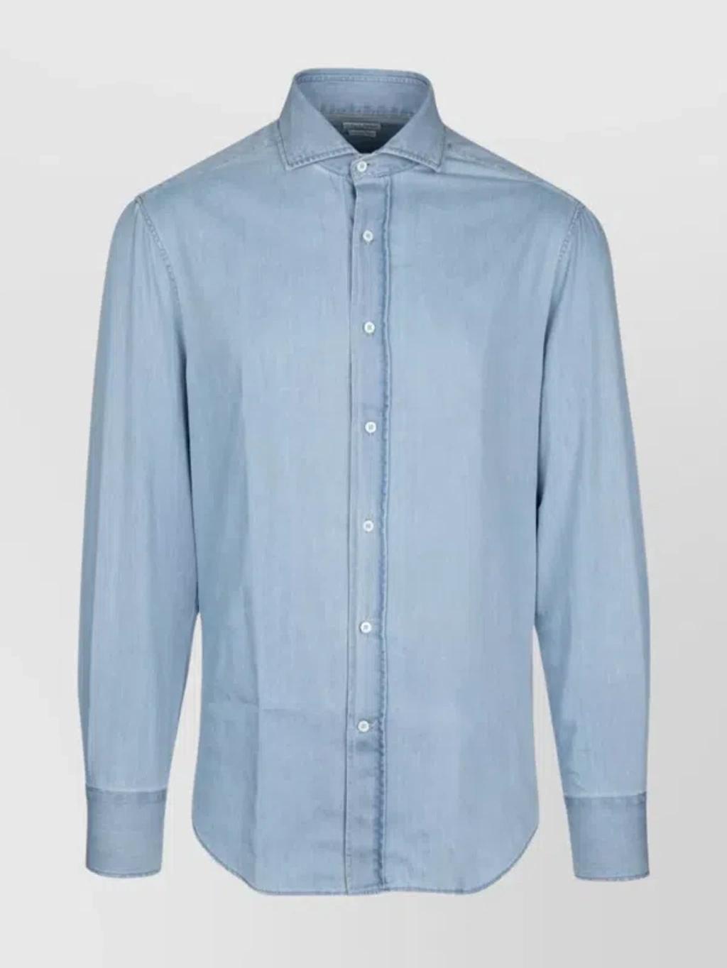 Shirt With Back Yoke And Curved Hem In Blue Product Image