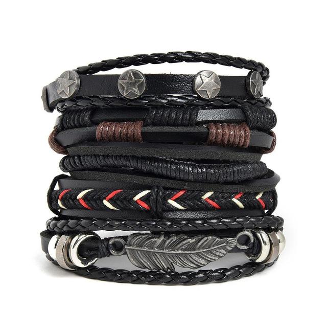 Sohi Womens Black Boho Leather Stack Bracelet Product Image