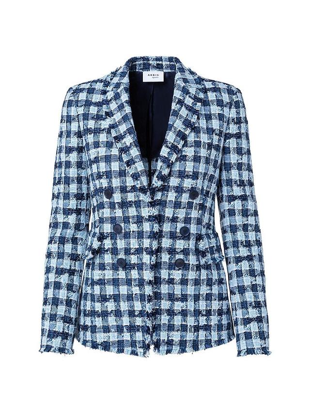 Womens Gingham Tweed Blazer - Denim Multi - Size 14 Product Image