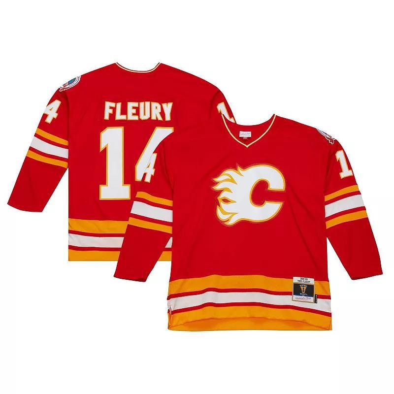 Mens Mitchell & Ness Theoren Fleury Red Calgary Flames 1988/89 Blue Line Player Jersey Product Image