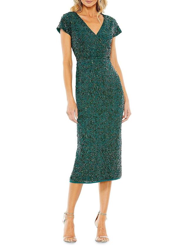 Womens Sequin Faux Wrap Cocktail Dress Product Image