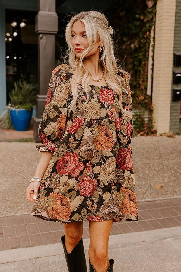 Mulled Wine Floral Knit Mini Dress Product Image