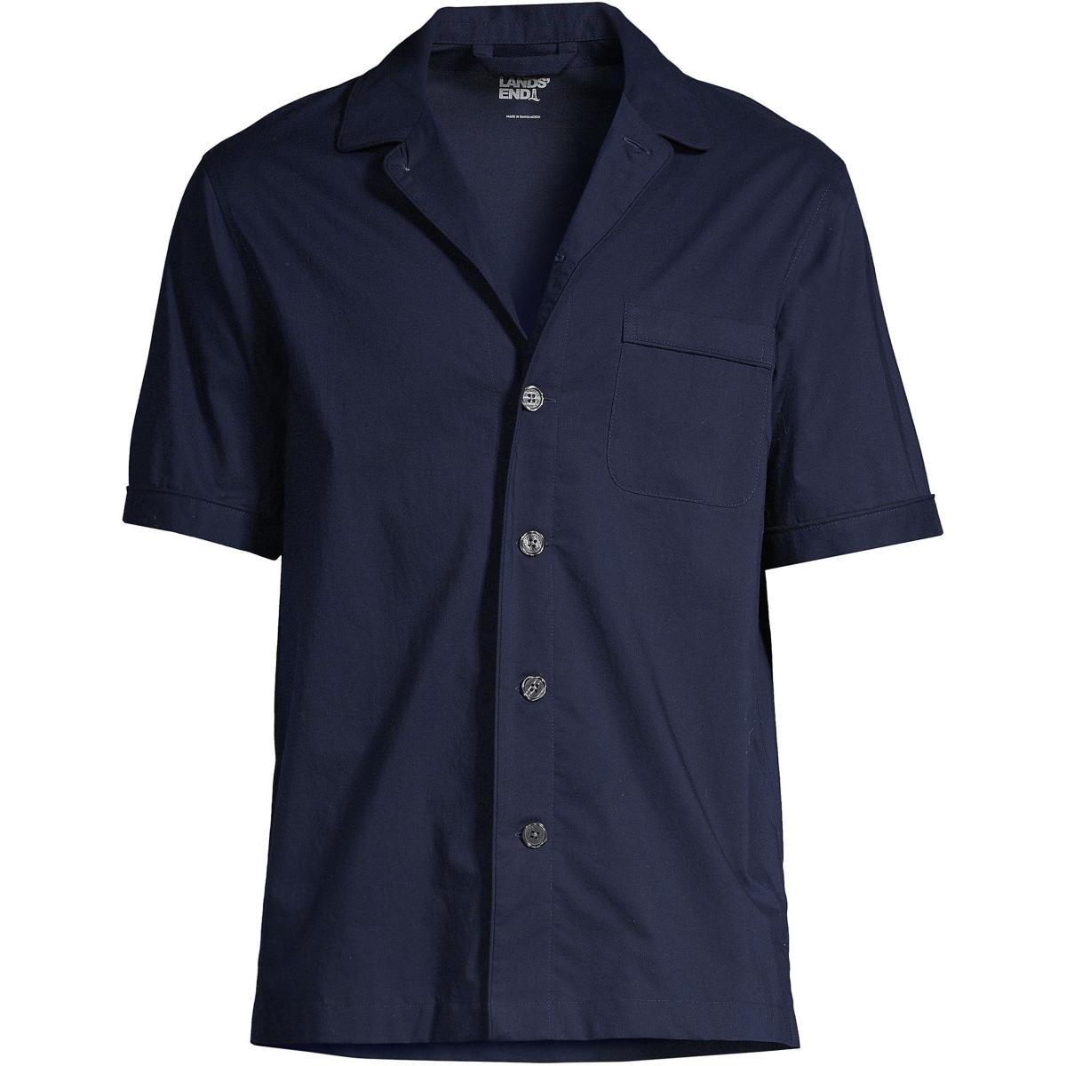 Mens Lands End Poplin Pajama Shirt Dark Blue Product Image