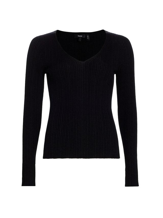 Womens Rib-Knit Wool-Blend V-Neck Top Product Image