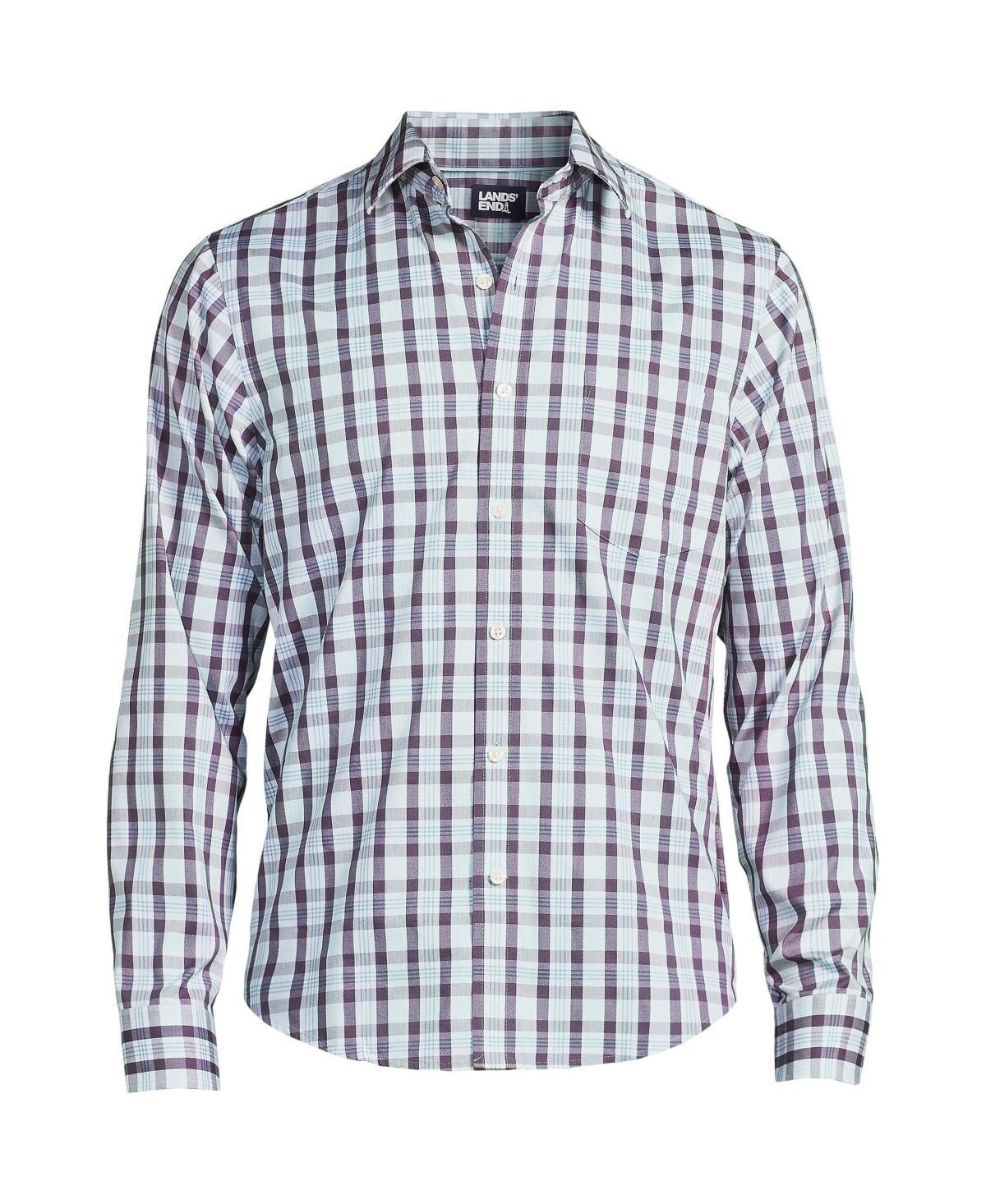 Mens Lands End Traditional Fit Travel Button-Down Shirt Blue Blue Plaid Product Image