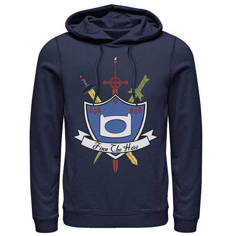 Mens Cartoon Network Adventure Time Finn The Hero Sword And Shield Banner Hoodie Grey Heather Product Image