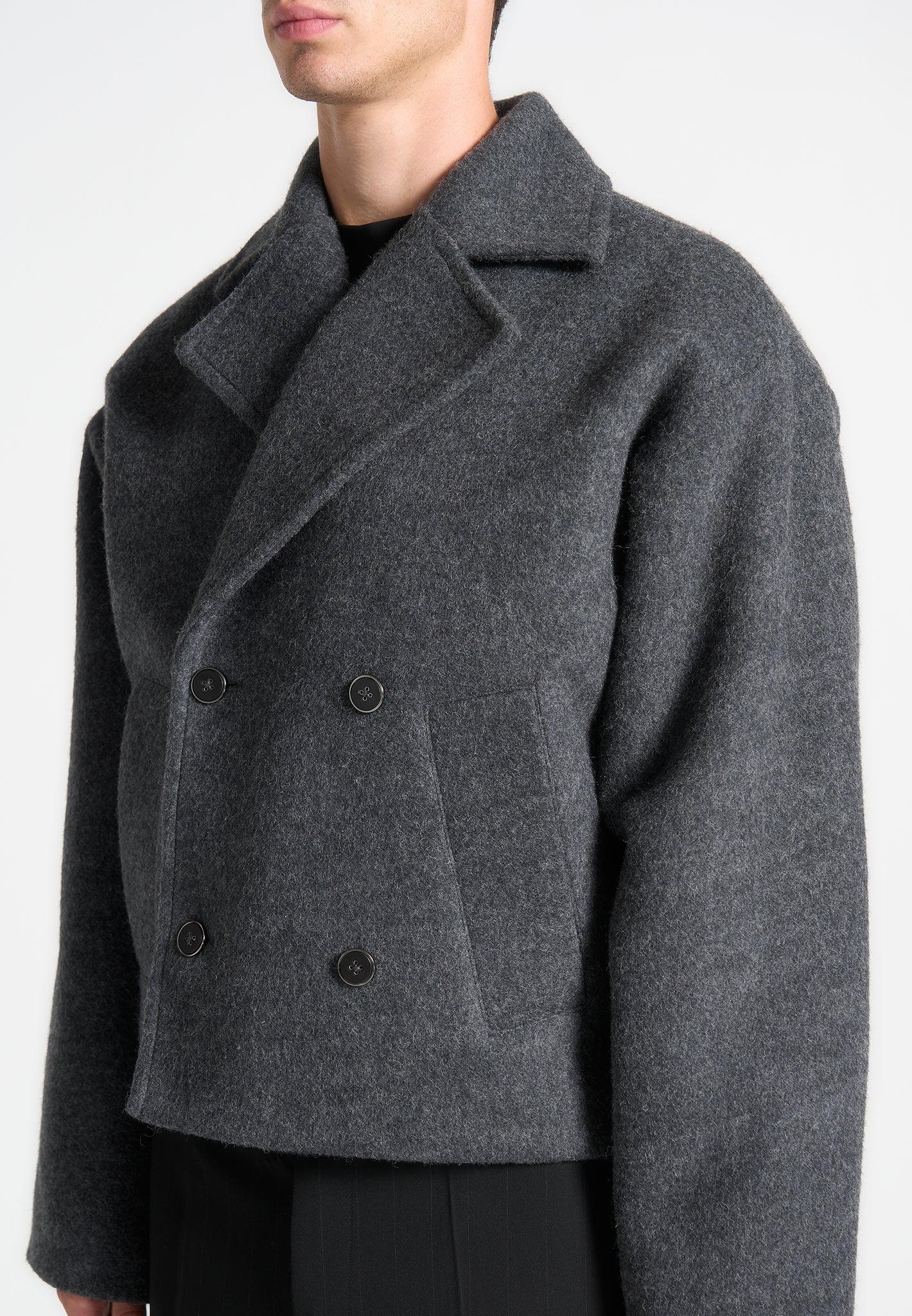 Double Breasted Wool Jacket - Grey Male Product Image