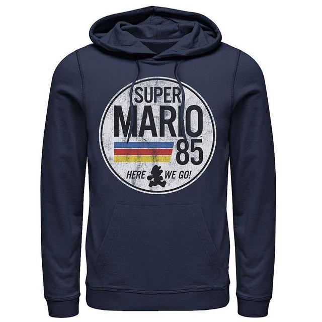 Mens Nintendo Super Mario Here We Go 85 Retro Vintage Hoodie Blue Product Image