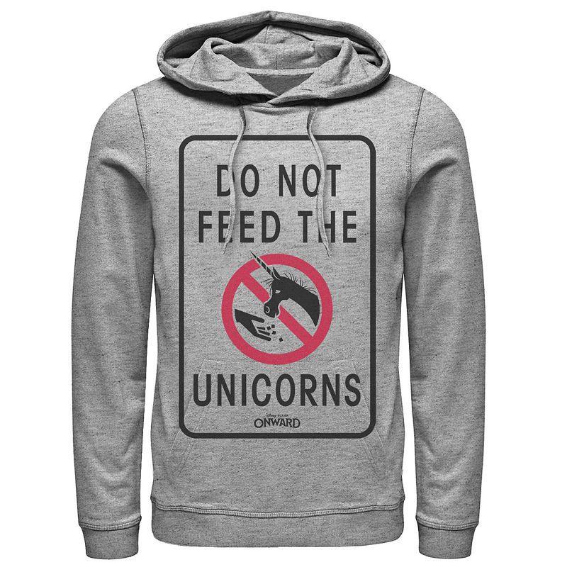 Mens Disney/Pixar Onward Do Not Feed The Unicorns Sign Hoodie Athletic Grey Product Image