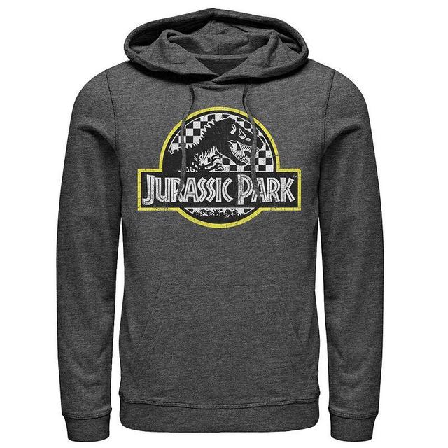 Mens Jurassic Park Checkered Classic Logo Hoodie Dark Grey Product Image