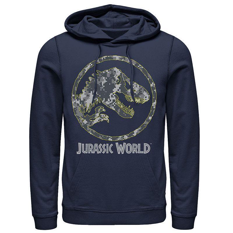 Mens Jurassic World Camouflage Yellow Outline Fossil Coin Logo Hoodie Blue Product Image