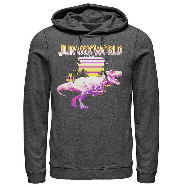 Mens Jurassic World Neon Purple & Yellow T-Rex Pullover Hoodie Grey Heather Product Image