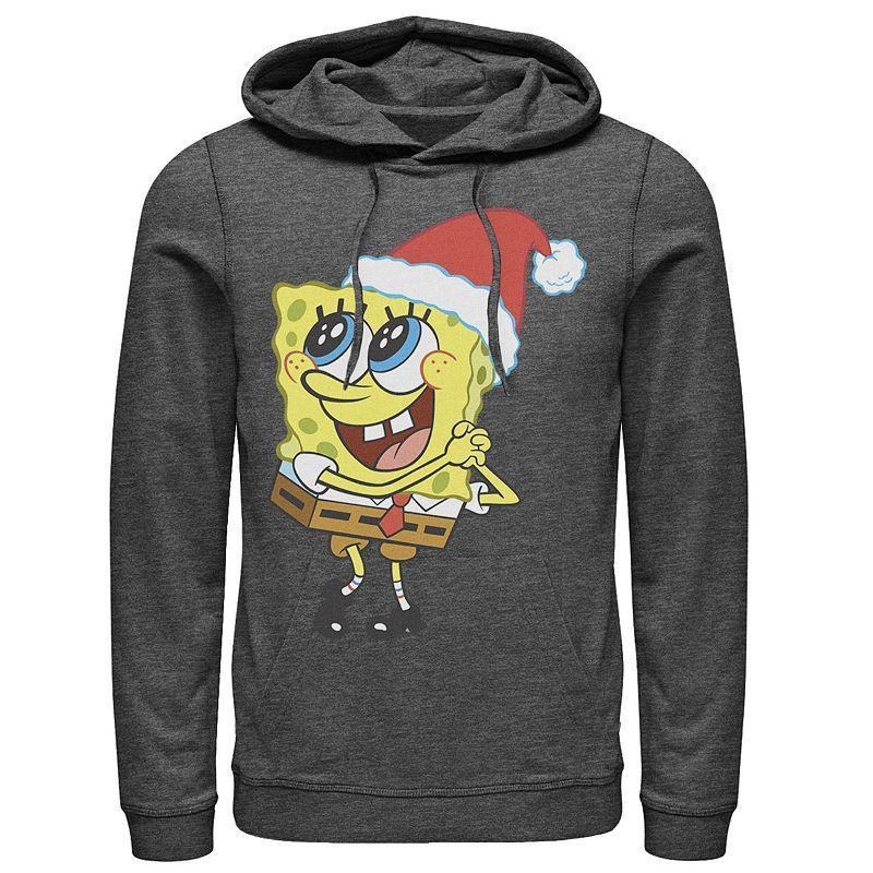 Mens Nickelodeon SpongeBob SquarePants Santa Hat Hoodie Grey Heather Product Image