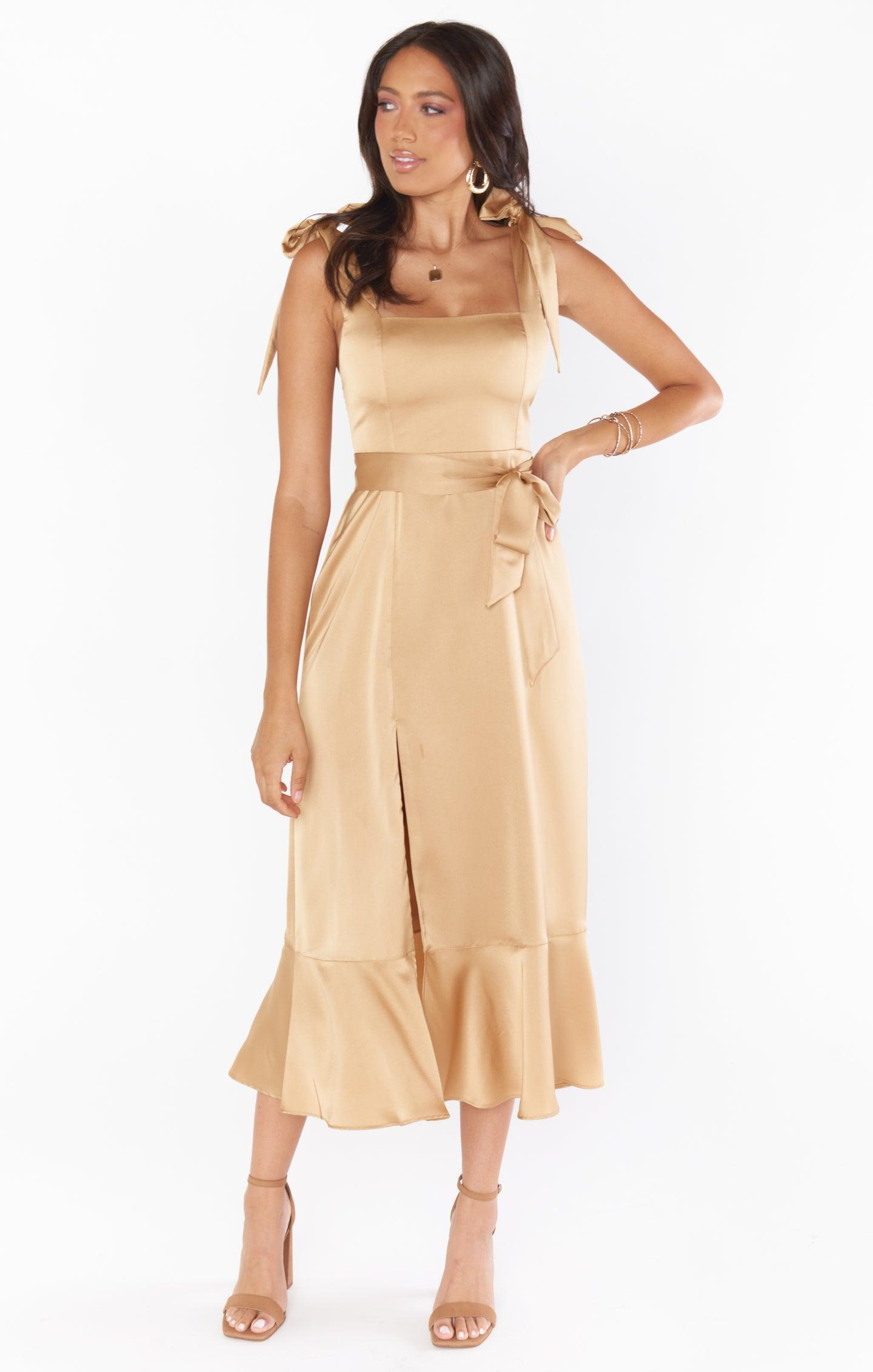 Claire Midi Dress ~ True Gold Luxe Satin Product Image