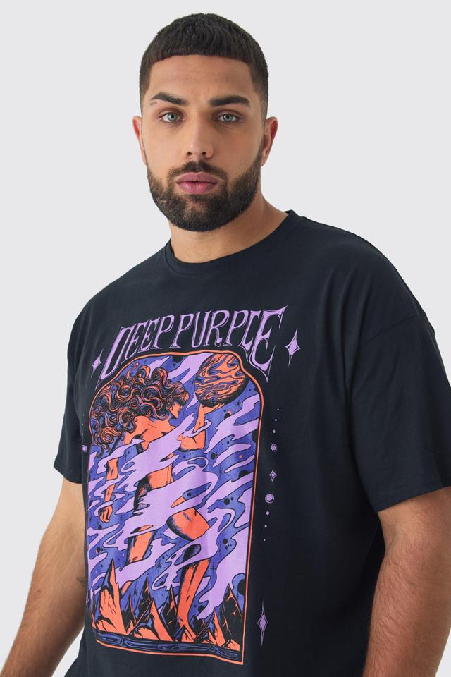 Plus Oversized Deep Purple Band License Print T-Shirt | boohooMAN USA Product Image