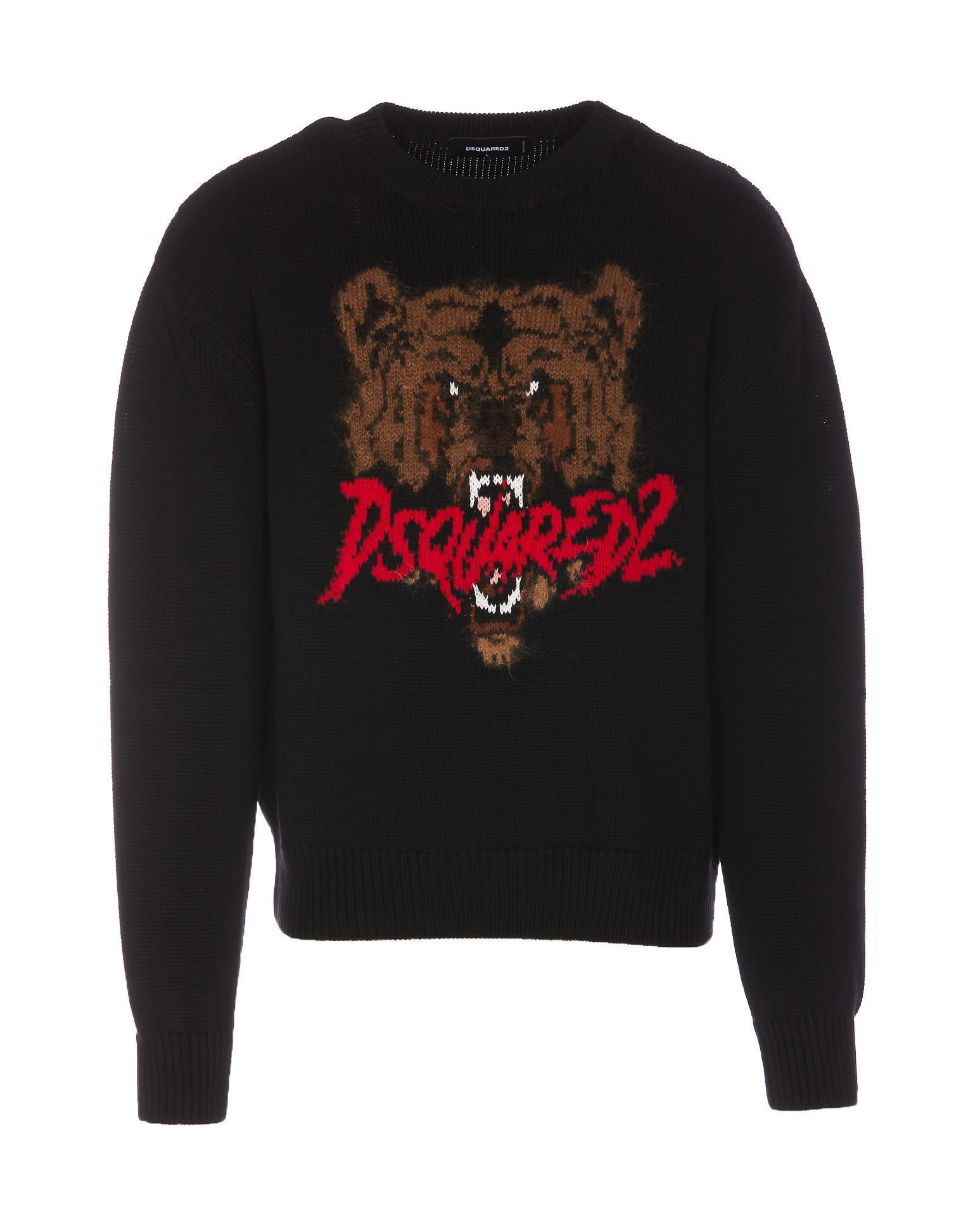 DSQUARED2 Crewneck Bear Logo Sweater In Nero Product Image