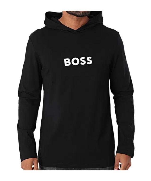 HUGO BOSS Hooded Long-sleeved T-shirt In Black Product Image