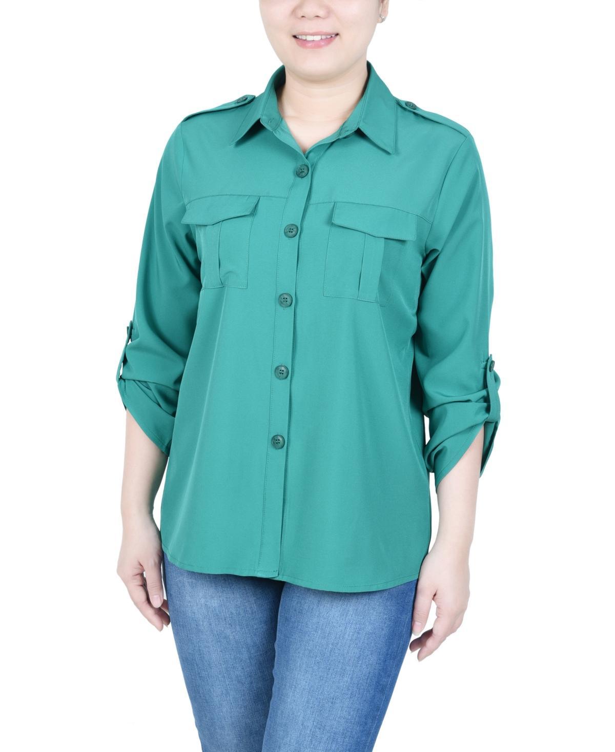 Ny Collection Petite 3/4 Sleeve Roll Tab Utility Blouse Product Image