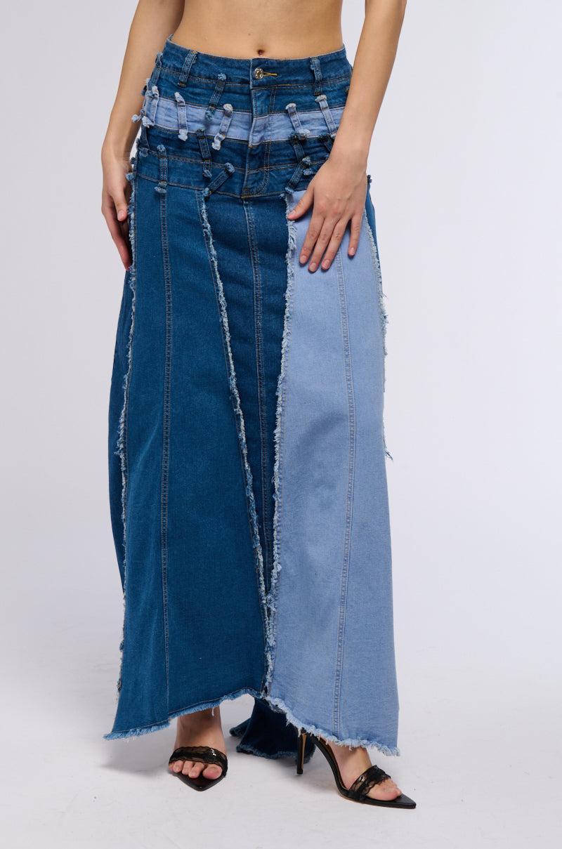 ALL OVER DISTRESSED DENIM SKIRT Product Image