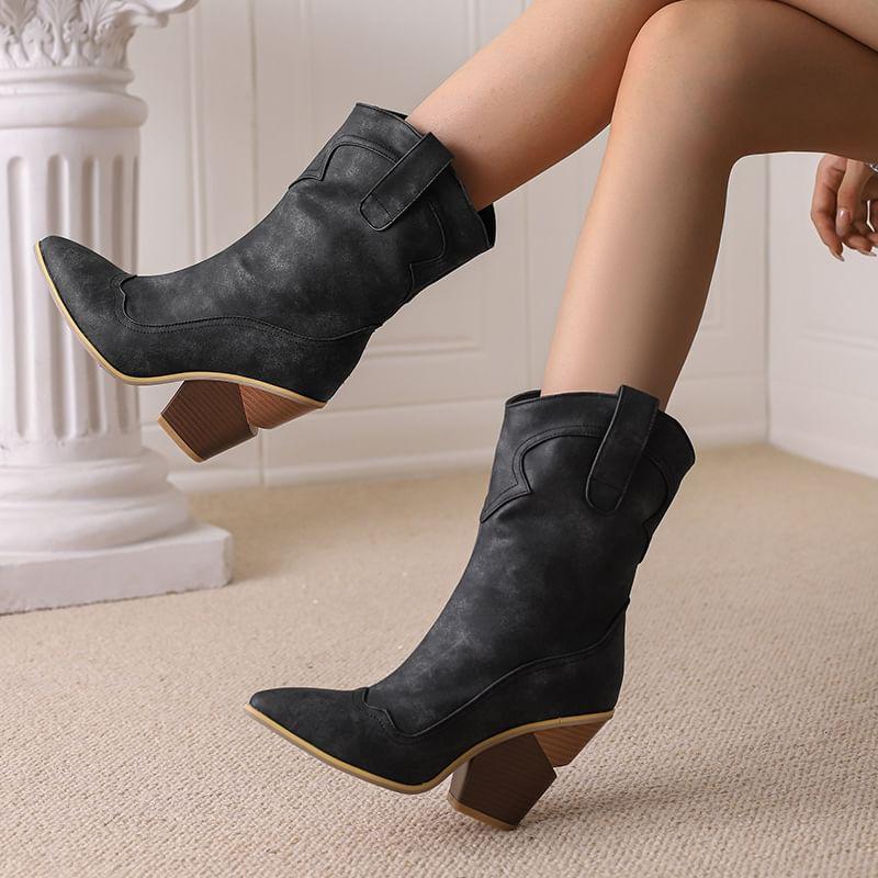 Block Heel Faux Leather Tall Boots Product Image