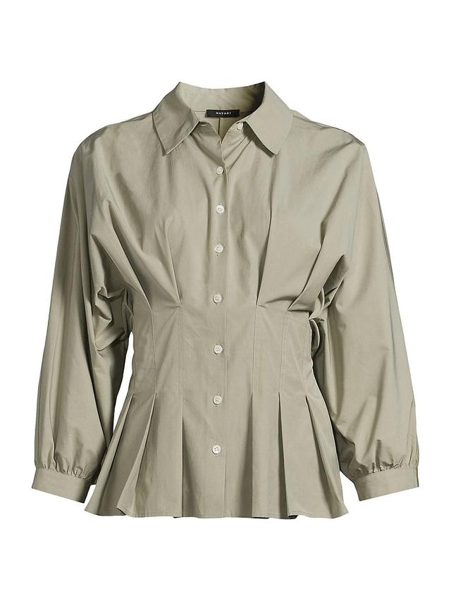 Womens Taffeta Pleated Button-Front Shirt Product Image