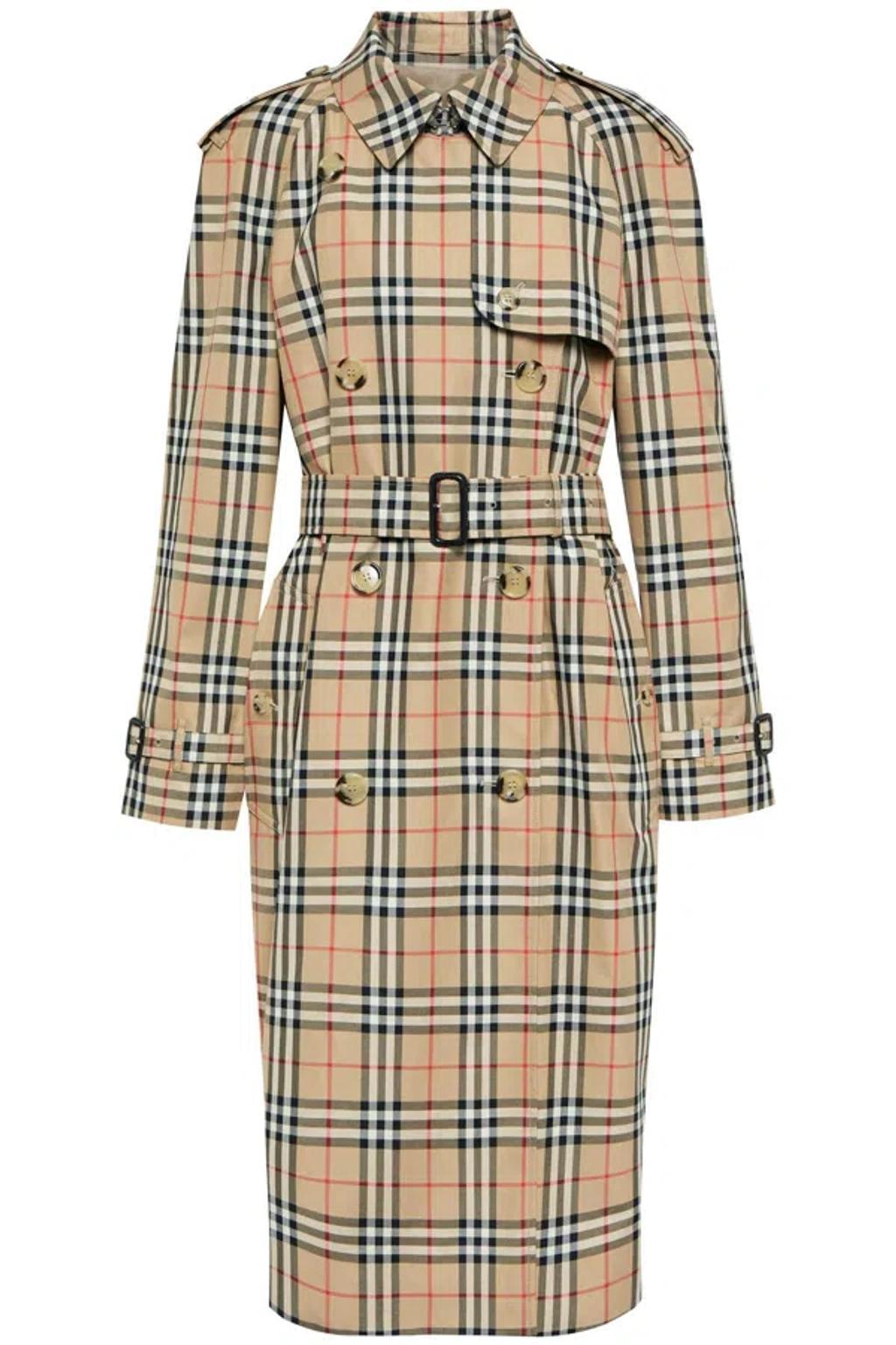 BURBERRY Beige Trench Jacket With Iconic Check Pattern In Neutrals Product Image