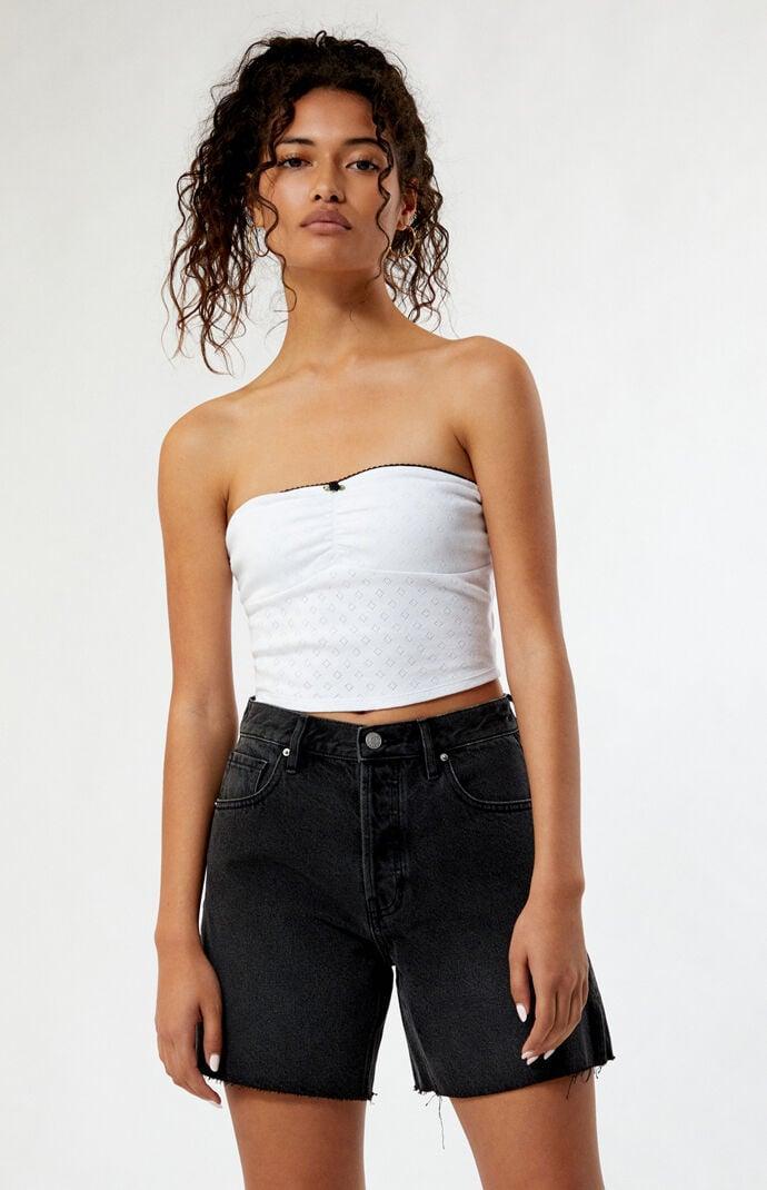 Women's Eco Black High Waisted Raw Hem Relaxed Jorts Product Image