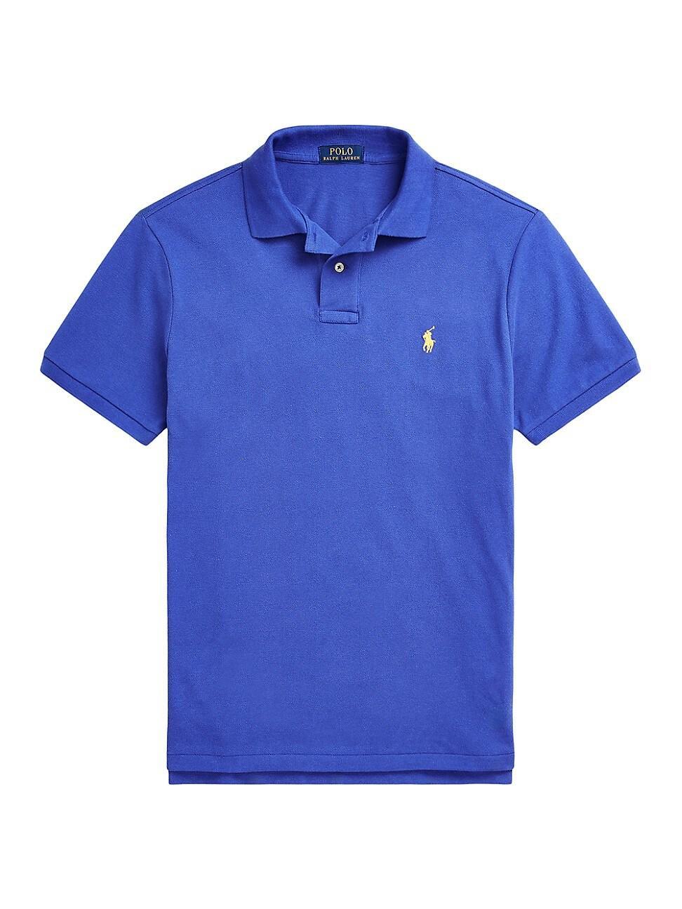 Men's Cotton Custom Slim Fit Mesh Polo Shirt In New England Blue Product Image