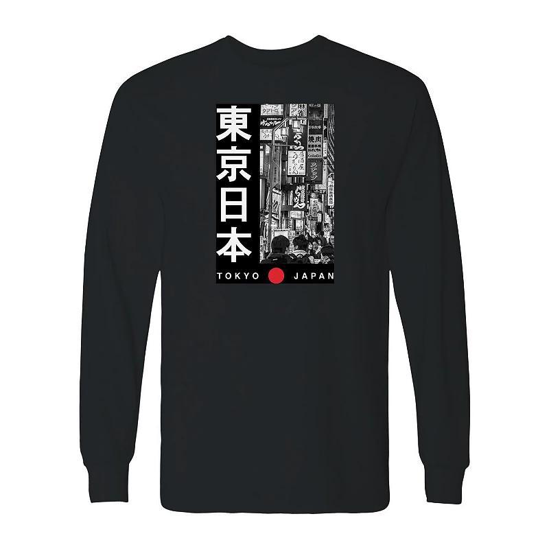 Mens And White Tokyo Japan Street Scene Long Sleeve Graphic Tee Product Image