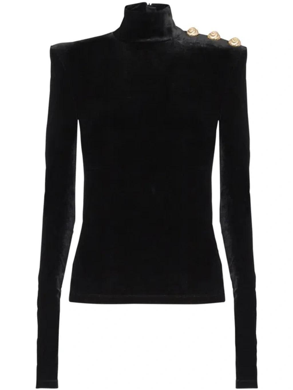 BALMAIN Long-sleeve Velvet Top In Black Product Image