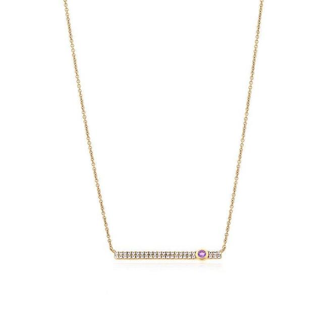 Gemistry 14k Gold Amethyst & White Topaz Bar Necklace, Womens Product Image