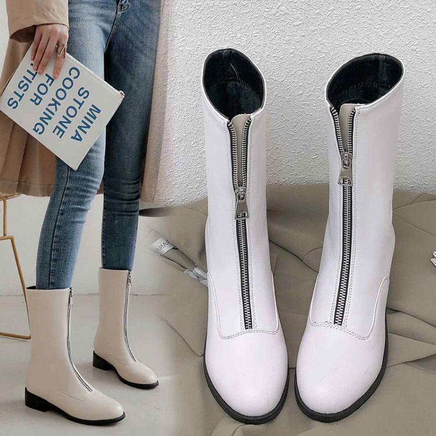 Low Heel Faux Leather Short Boots Product Image