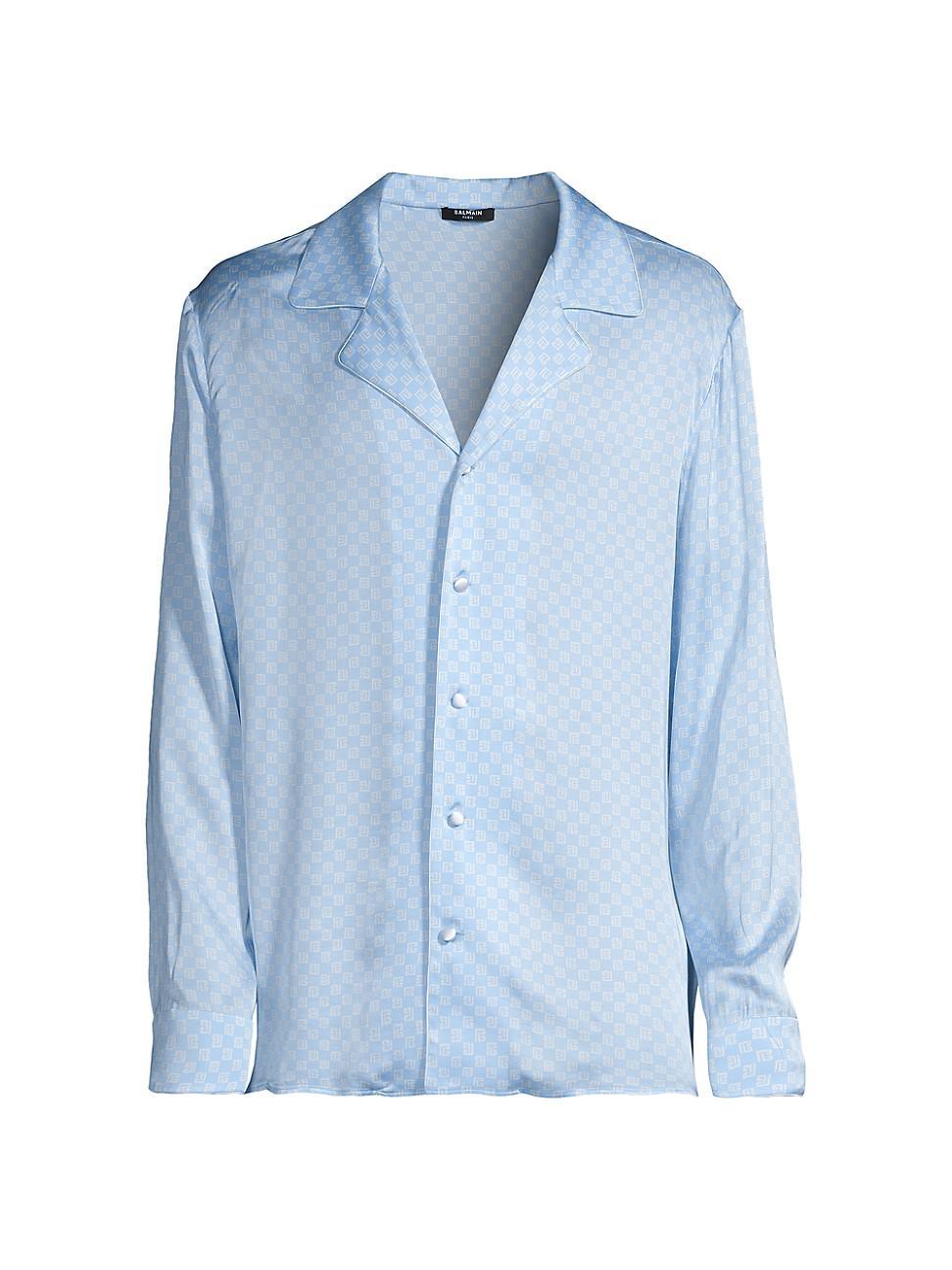 Balmain Mini Monogram Satin Button-Up Shirt Product Image