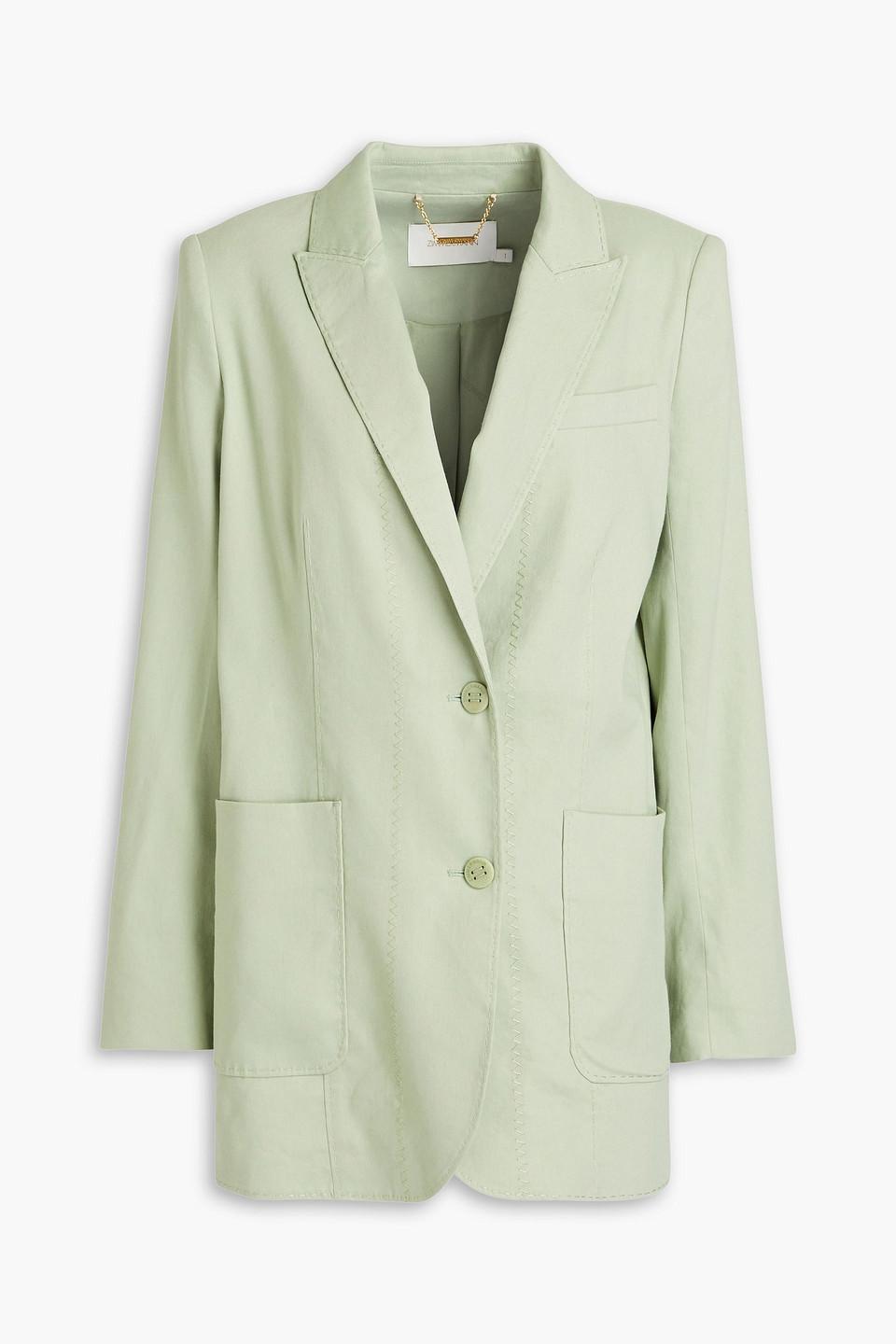 Linen-blend Twill Blazer In Sage Green Product Image