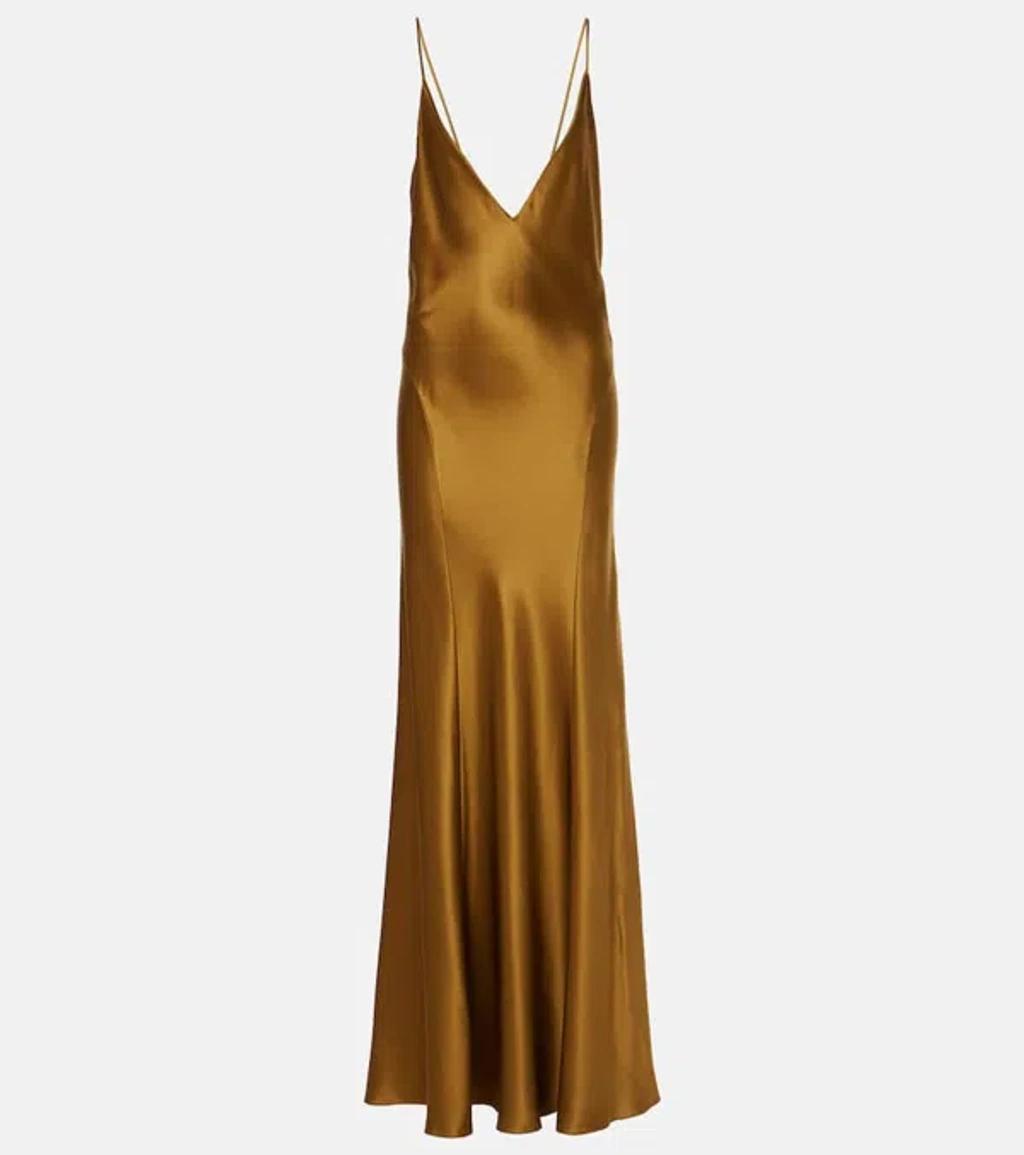 SAINT LAURENT Satin Maxi Dress In Gold Product Image