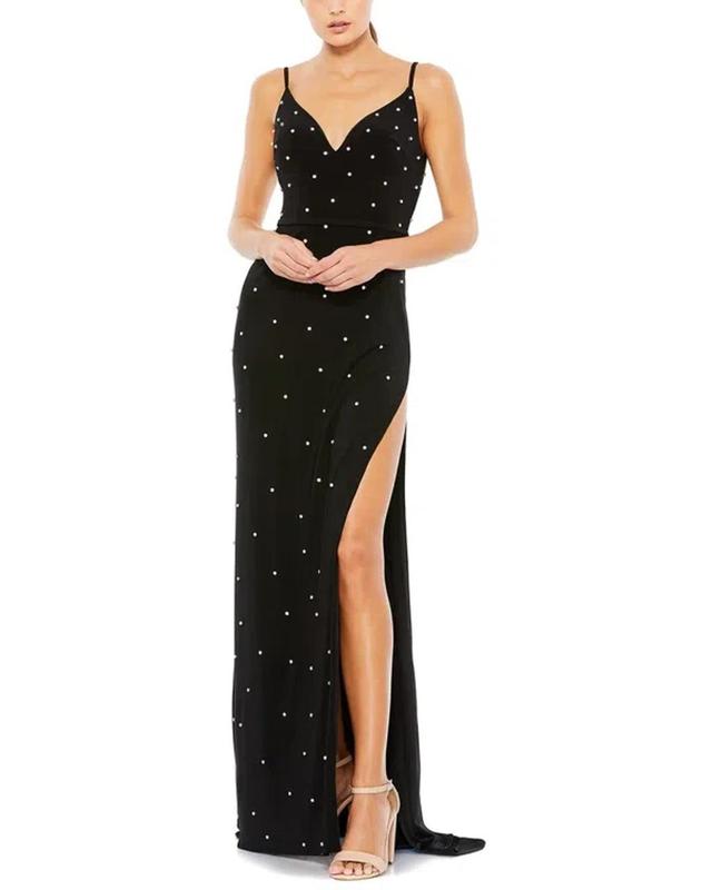 Rhinestone Embellished V-neck Gown In Black Product Image